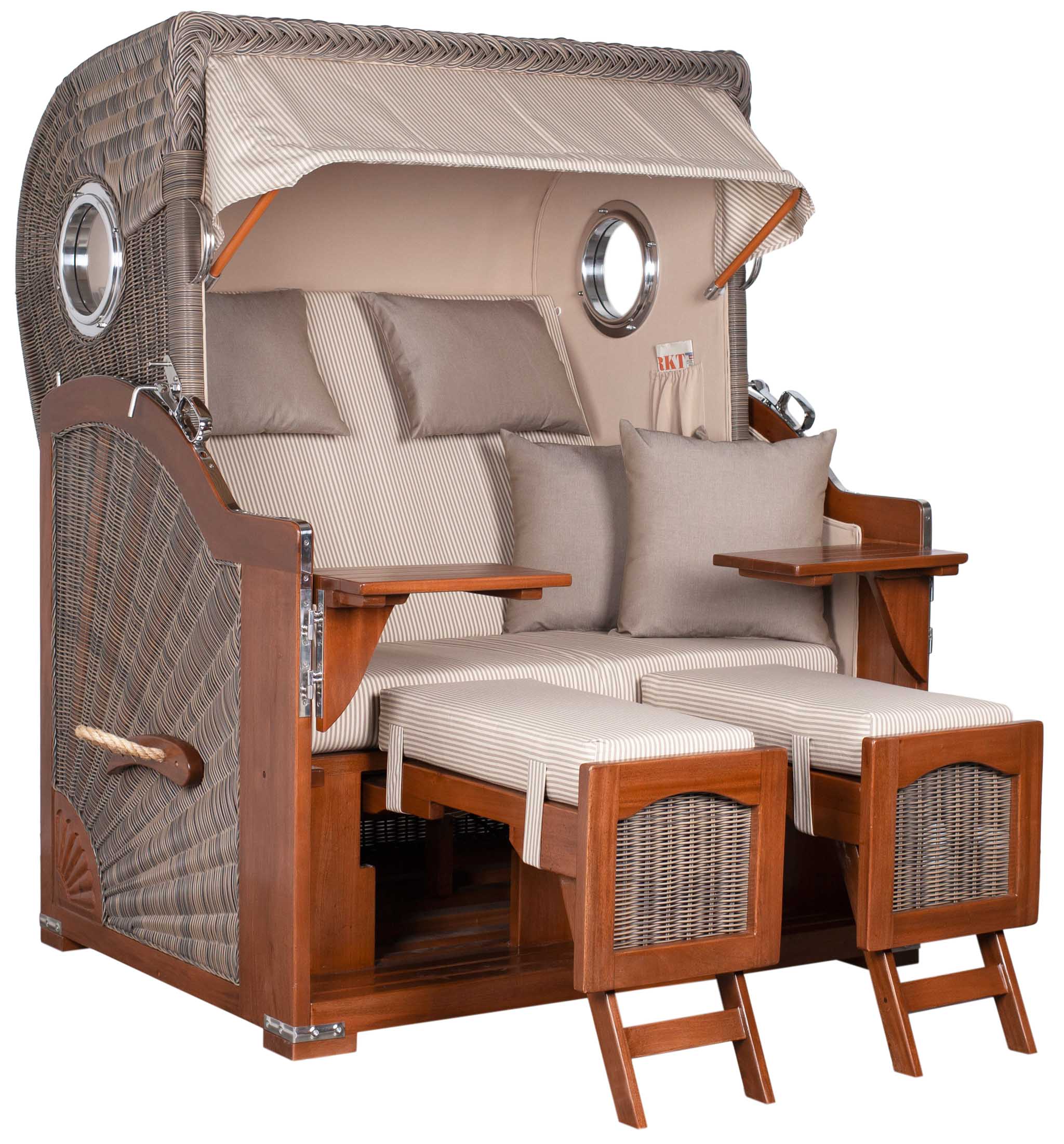 Strandkorb Rantum Bullauge Mahagoni PE Grey Dessin 510 Grau